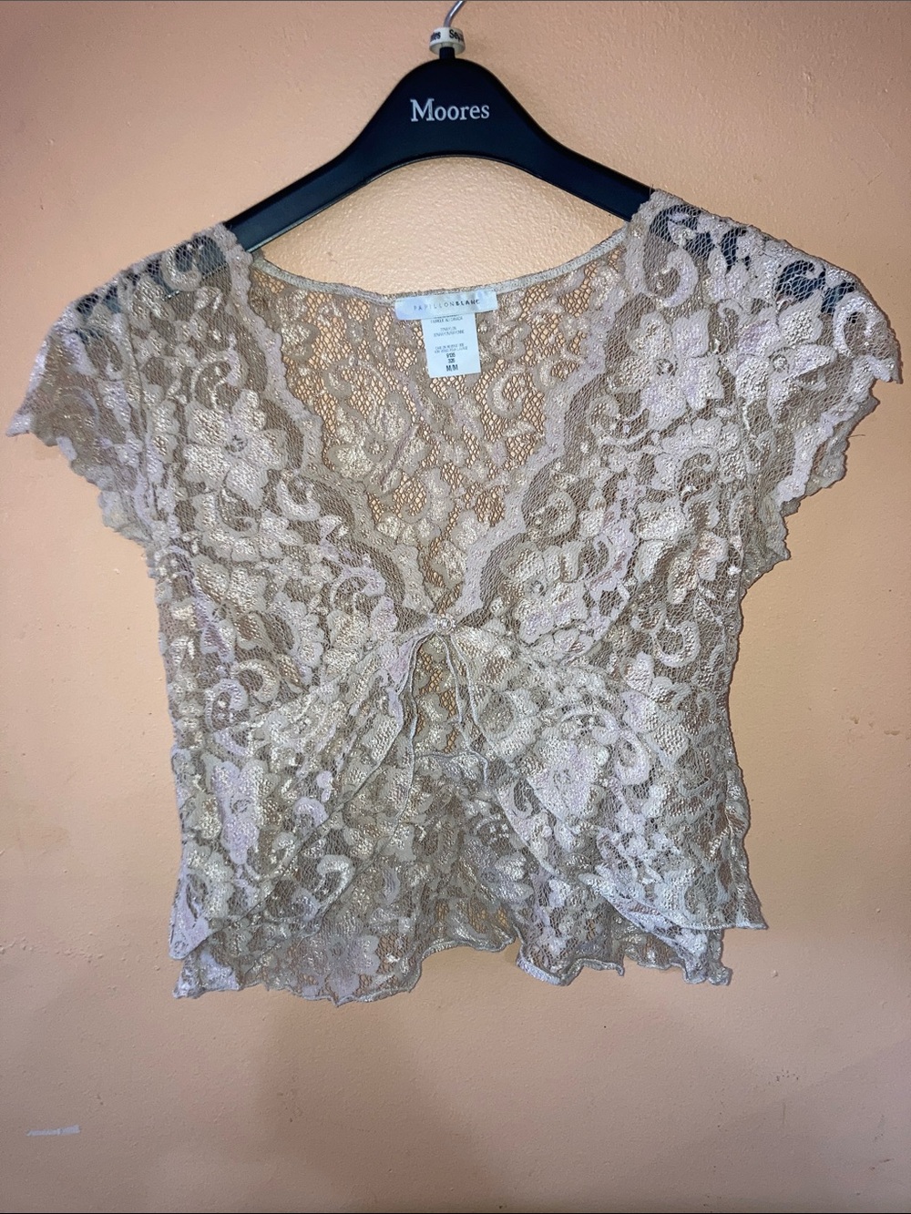 Papillon Blanc Lace Crochet Top in Beige